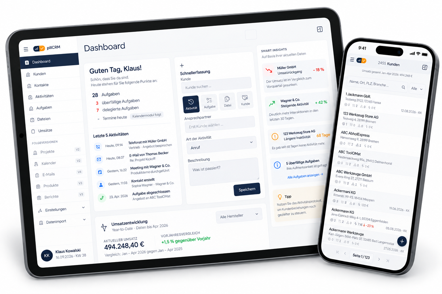 pillCRM auf Tablet und Smartphone