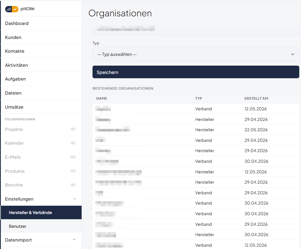 pillCRM Umsatzansicht für mehrere Hersteller und Marken